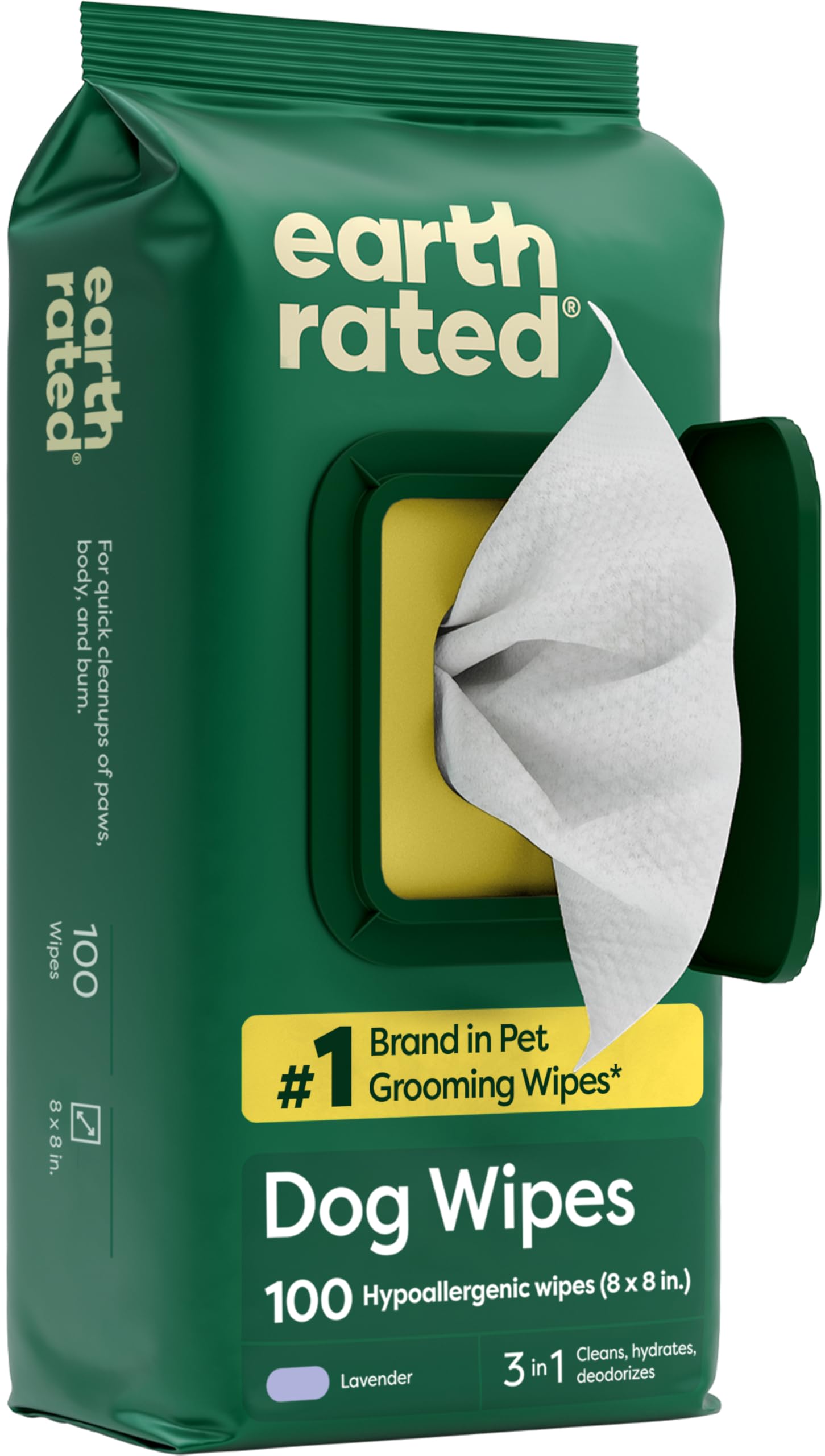Earth Rated Dog Ear Wipes, Vet Developed, Wild Oat, for Dirt & Wax, 70ct
