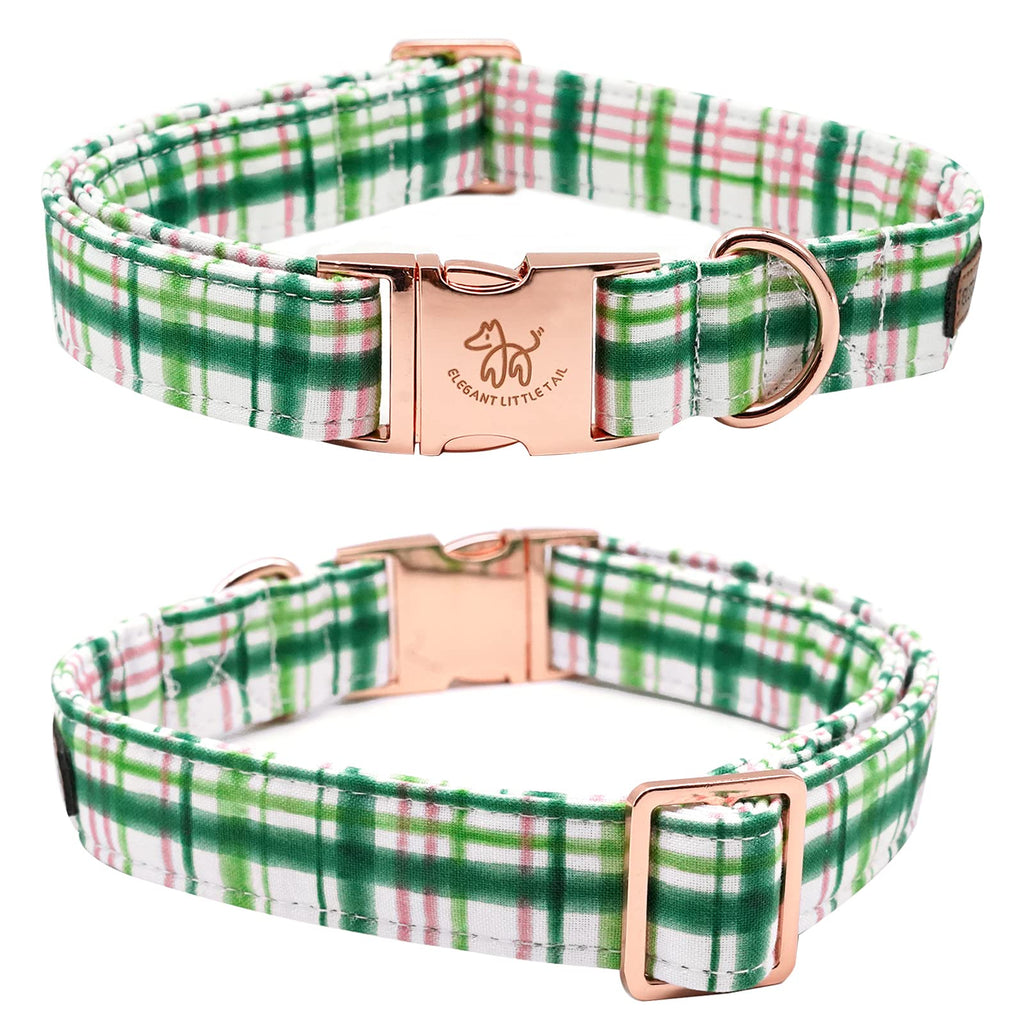 Elegant little tail Dog Collar with Bow - Pink with Green Plaid Boy or Girl Dog Collar Cute Bowtie Pet Collar Adjustable Dog Collar for Large Dogs