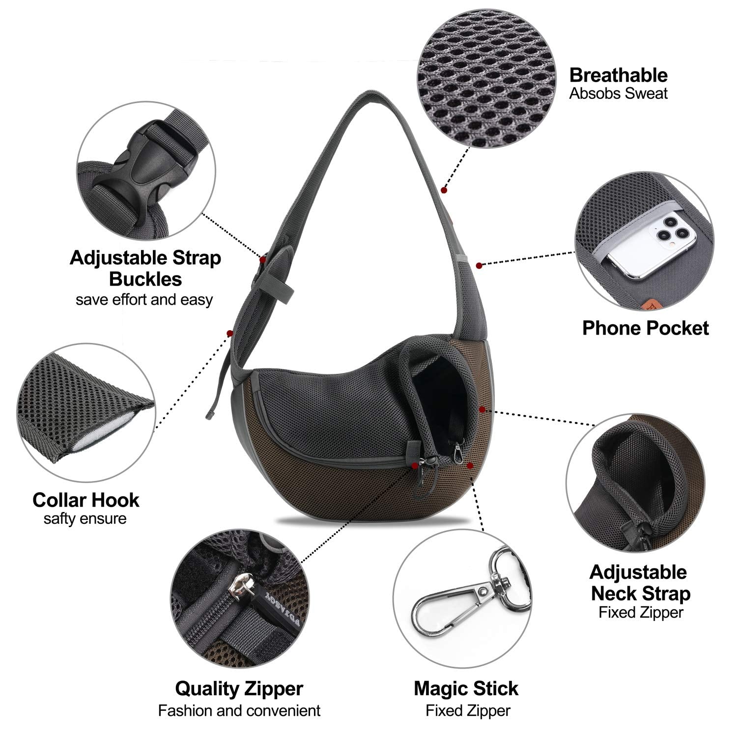 FDJASGY Pet Sling Carrier for Small Dogs Cats,Breathable Mesh Travelling Hand Free Puppy Backpack with Pouch and Adjustable Strap Carrier