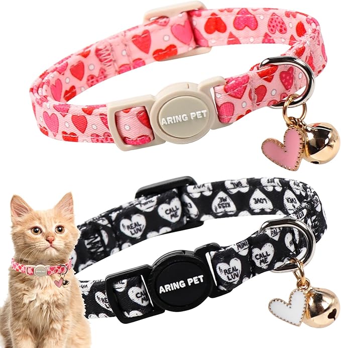 ARING PET 2 Pack Cat Collar, Christmas Breakaway Kitten Small Collars with Bells for Girl Boy Cats-Pink Reindeer Santa Claus & Green Xmas Tree