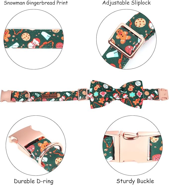 Bobo Rainbow Christmas Dog Collar, Cute Winter Holiday Collars Green Christmas Tree and Snowman Print Metal Buckle Collar Adjustable Sturdy Collars for X-Small Girl Boy Dogs