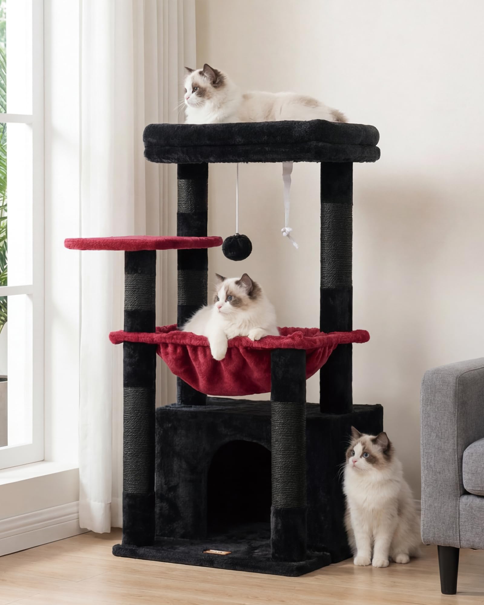 Heybly Cat Tree, Kitten Tower with Large Soft Cat Basket HCT008SBR