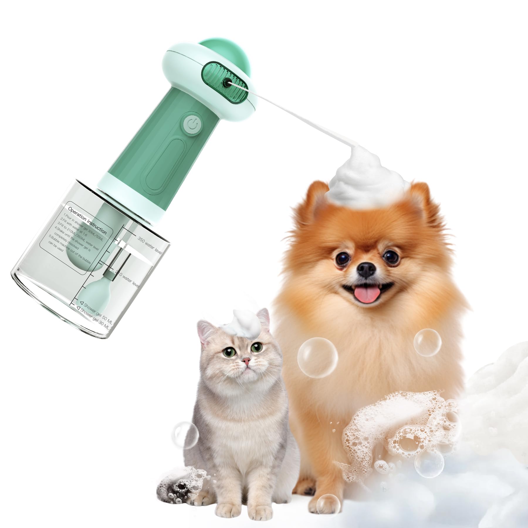 NRYDEPET Electric Dog Shampoo Dispenser & Foam Machine - Automatic Pet Bath Soap Dispenser with Magnetic Charging, Waterproof Dog Shower Frother for Dogs, Cats, Puppies (Green)