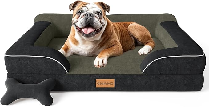 CWAWZ Extra Large Dog Bed, Orthopedic Dog Beds with Cooling Gel Memory Foam, Waterproof XL Pet Bed with Removable Washable Cover, 42" Pet Sofa Couch Dutch Velvet with Bone Toy