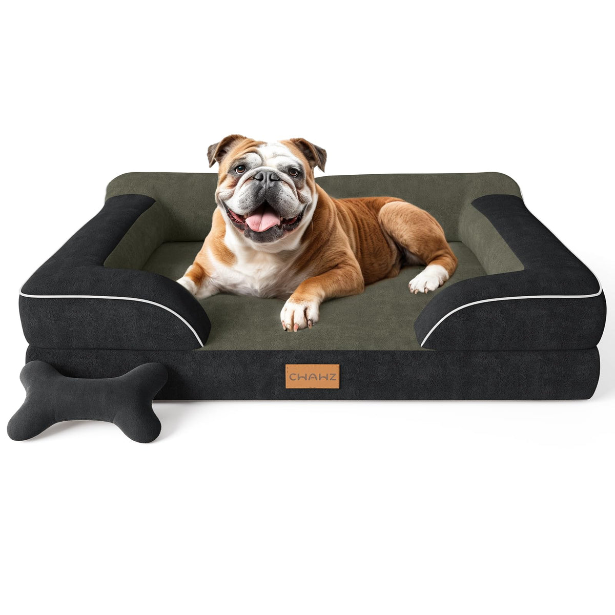CWAWZ Extra Large Dog Bed, Orthopedic Dog Beds with Cooling Gel Memory Foam, Waterproof XL Pet Bed with Removable Washable Cover, 42" Pet Sofa Couch Dutch Velvet with Bone Toy, Brown