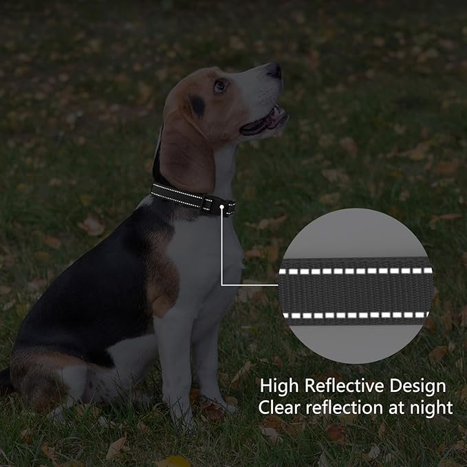 PenSeepet Reflective Dog Collar Padded with Soft Neoprene Breathable Quick Release Basic Dog Collars for Large Dogs Black Boy Girl