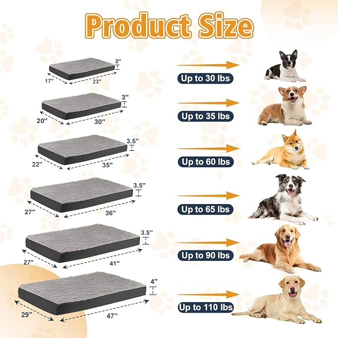 Maihandasi Orthopedic Dog Crate Bed – Waterproof Plush Pet Mattress with Removable Washable Cover, Non-Slip Bottom, Big Memory Foam Dog Bed for Crate, 36x27 Inch, Grey