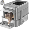 URPOWER Extra Large Stainless Steel Litter Box with Lid for Large Cats