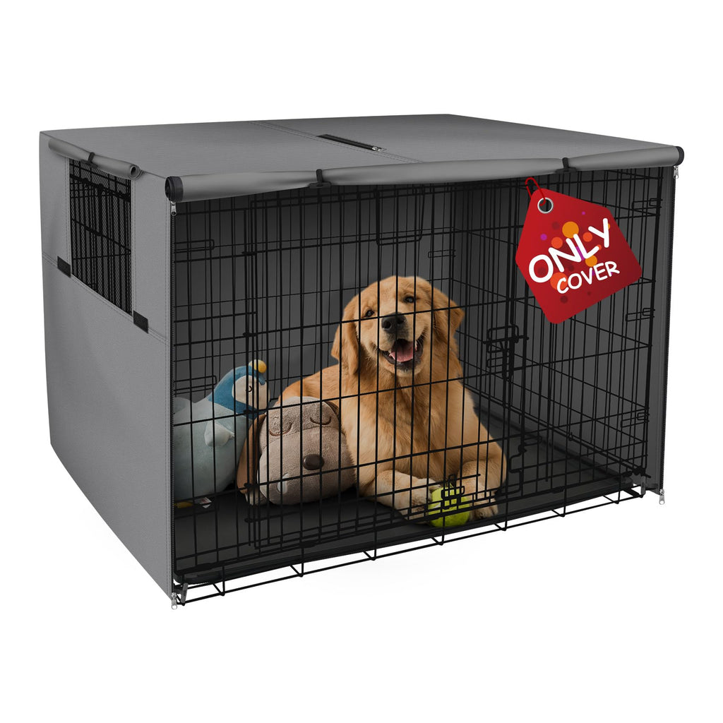 Explore Land Dog Crate Cover Heavy Duty Polyester Pet Kennel Sunshade Universal Fit for 36 inches Wire Cage (Grey)