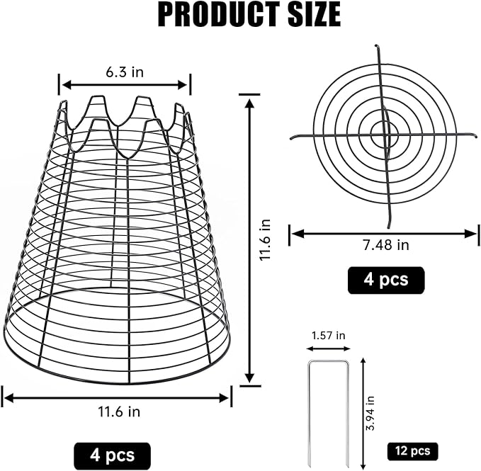Qaobo 4 Pcs 11.6"×11.6" Plant Protectors from Animals, Sturdy Metal Plant Cages for Outdoor Plants, Reusable Wire Garden Cloches, Plant Protector to Keep Squirrels, Rabbits, Birds, Black