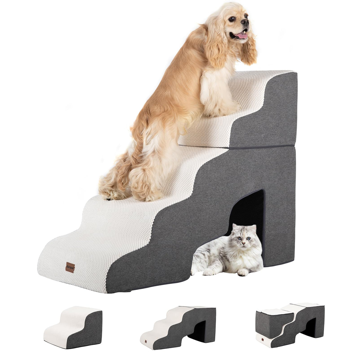 Garnpet Dog Stairs for High Beds, 4-Step Dog Steps for Small Dogs and Cats, Foldable Pet Stairs for High Bed Climbing, Non-Slip Balanced Pet Step Indoor, Light Grey