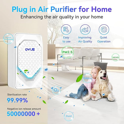 6Pack Air Ionizer Plug In, Filterless Home Negative Air Purifier, Quiet Air Freshener Portable Cleaner for Odors Smoke Dust, Air Purifiers for Home Office, Bedroom, Bathroom (6Pack_BL)