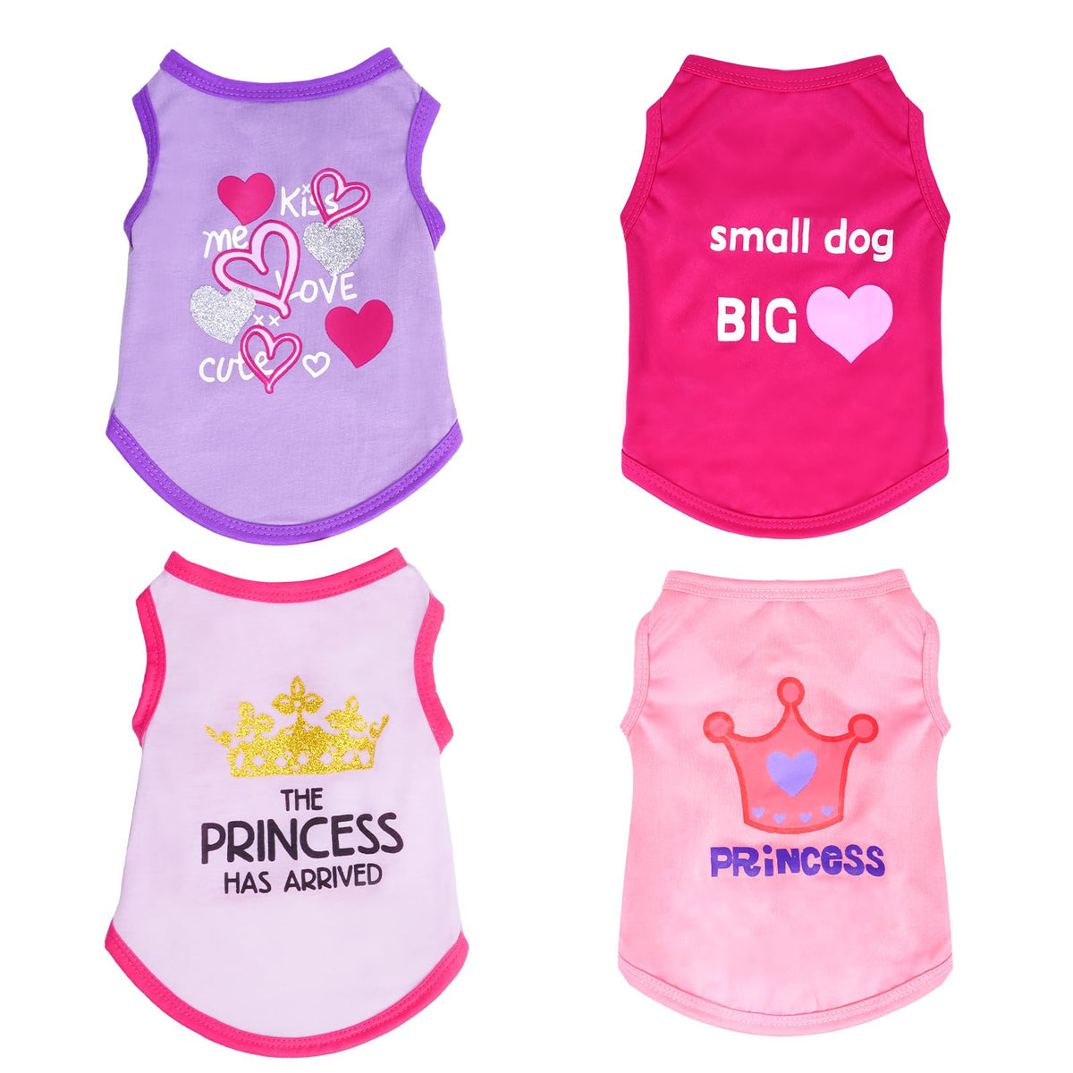4Pack Dog Shirts Summer Printed Puppy Clothes Sleeveless for Dogs Cats Girl