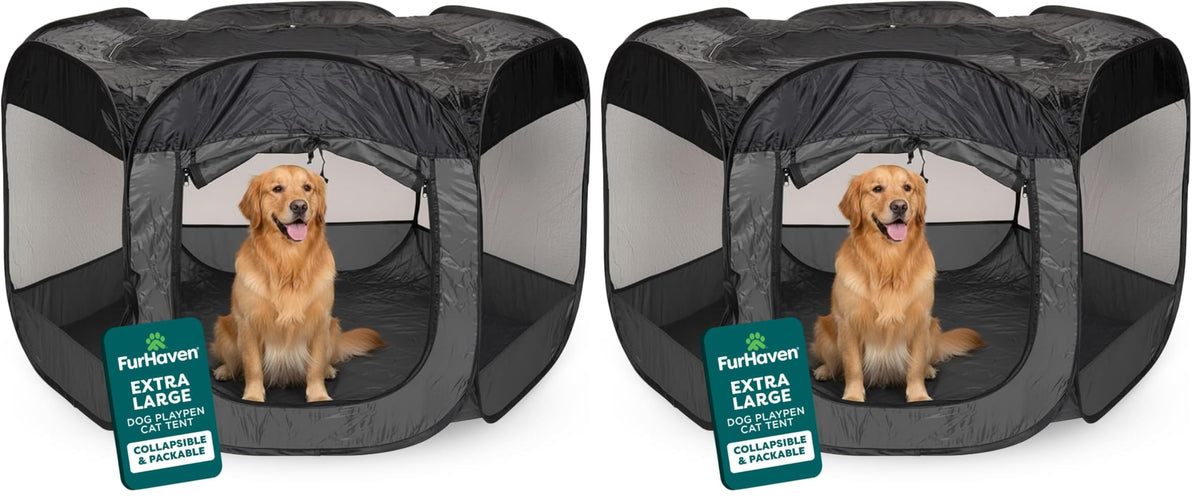 Furhaven Portable Dog Playpen Cat Tent, Pet Playground,Kennel Foldable Indoor Outdoor Zippered Puppy Crate - Navy, Medium
