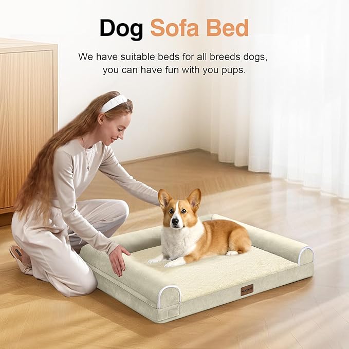 NANUYA Orthopedic Dog Bed for Medium Dogs, 28 x 19 Inch, Beige