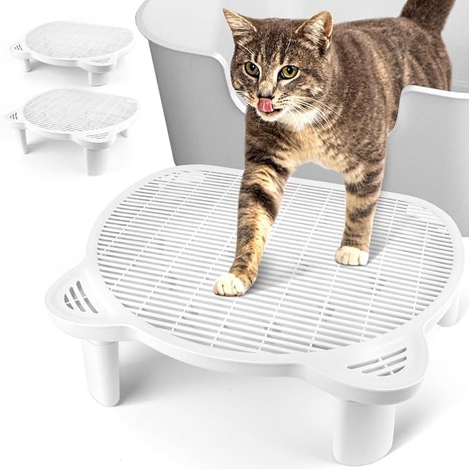 Litter Box Step Adjustable Cat Step with Filter Function, White