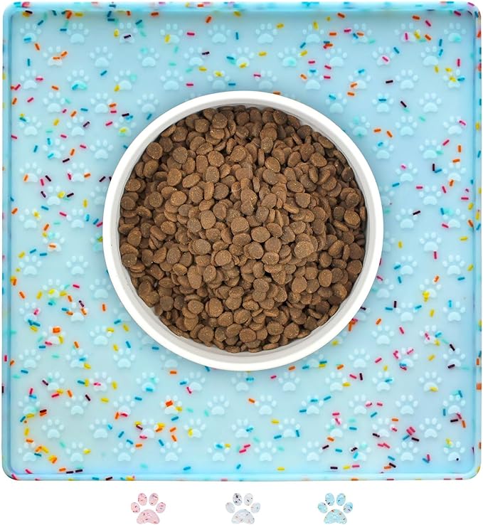 Ptlom Dog Food Mat Anti-Slip Bowl Mats for Food and Water, Waterproof Silicone Pet Placemat with High Raised Edges, Non-Slip Puppy Feeding Tray for Small, Medium Large Cats Dogs, 24.5" 16.5"