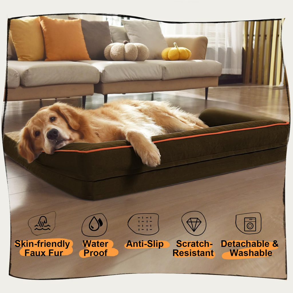 MEKIY Orthopedic Waterproof Dog Bed with Bolster for Extra Large Size Dogs
