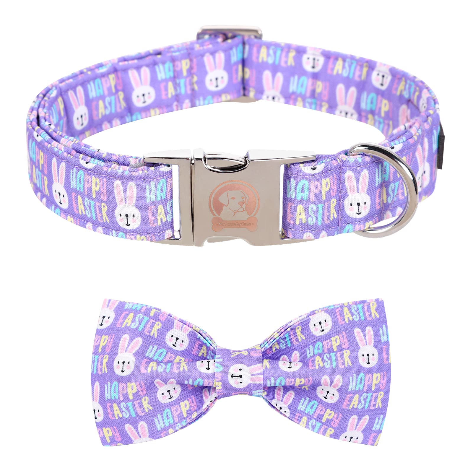 ·MR. CHUBBYFACE· Easter Dog Collar Rabbit Puppy Collar with Bow, Adjustable Pet Collar Bowtie for Small Medium Large Dogs