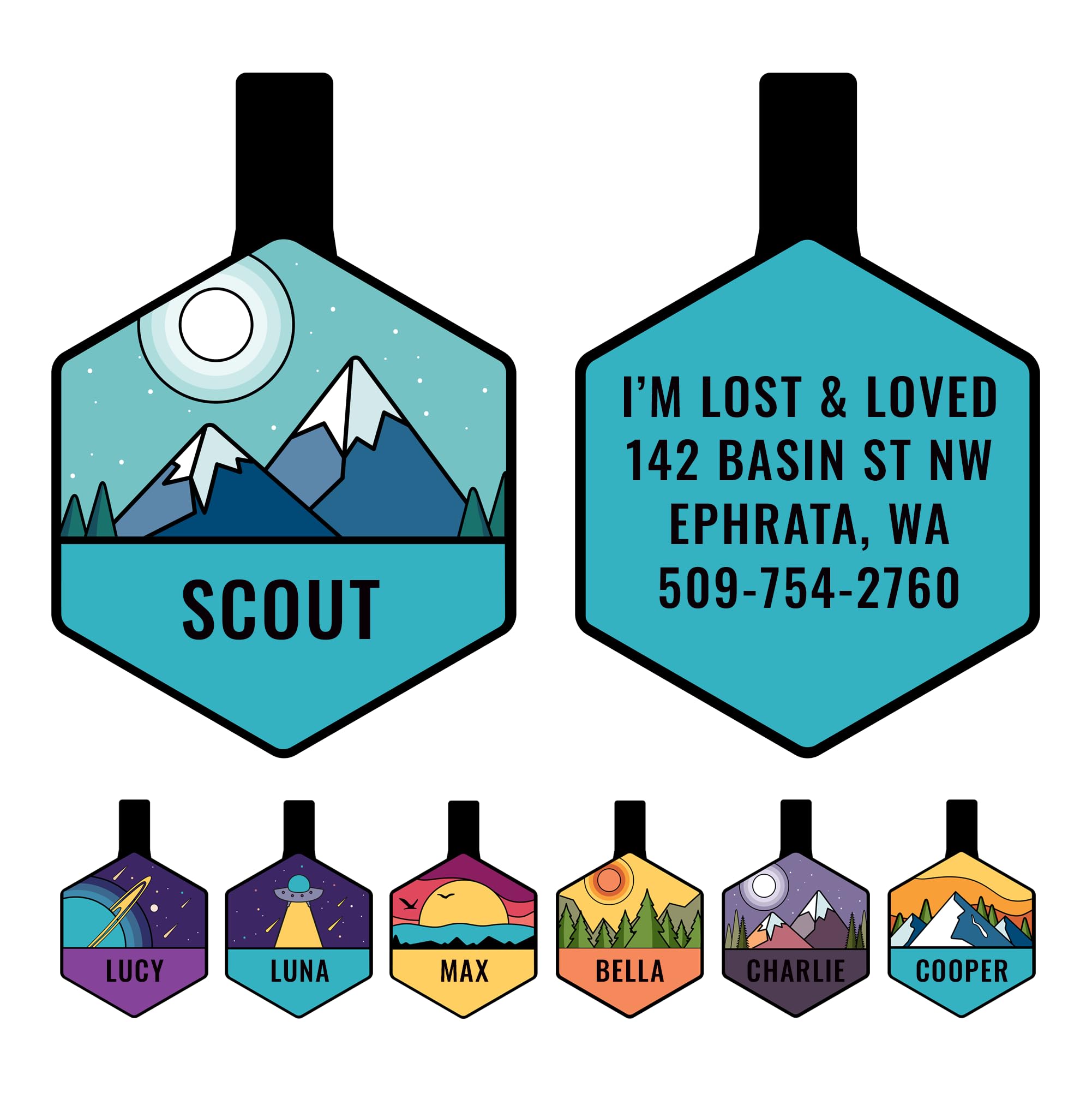 GoTags Silent Dog Tag, Personalized Engraved Hexagon Silicone Pet ID Tag