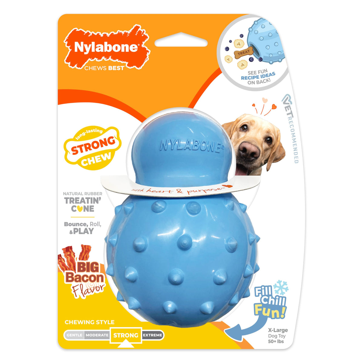 Nylabone Strong Chew Rubber Stuffable Cone Treat Toy, Bacon Flavor, X-Large