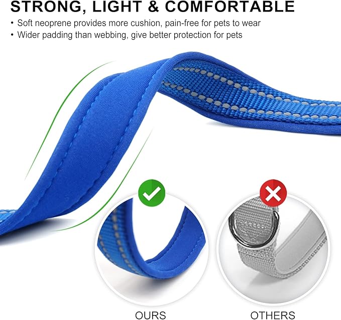 azuza Reflective Dog Collar,Soft Neoprene Padded Pet Collar with ID Tag Ring,Adjustable for Puppy and Small Dogs,Royal Blue,XS