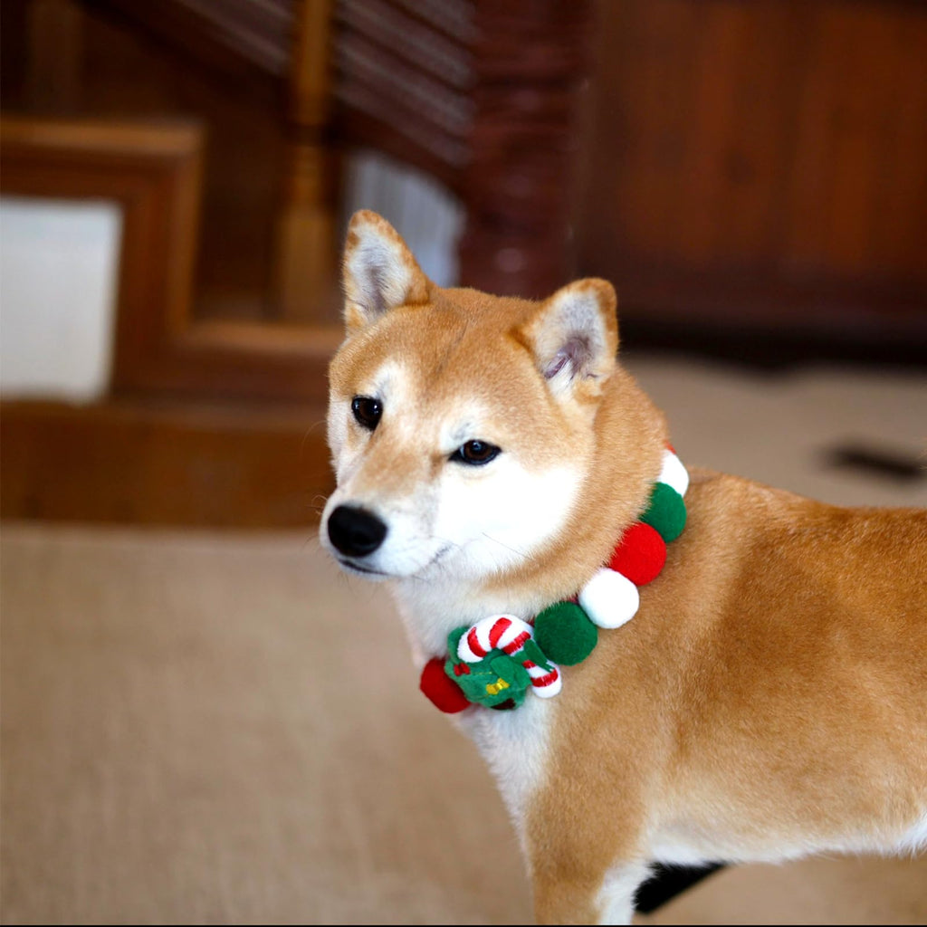 Lionheart glory Christmas Collar Pom-Pom Plush Ball Collar for Large Dogs Pet Christmas Costume Soft Funny Dog Collar Xmas Party Accessories Headgear