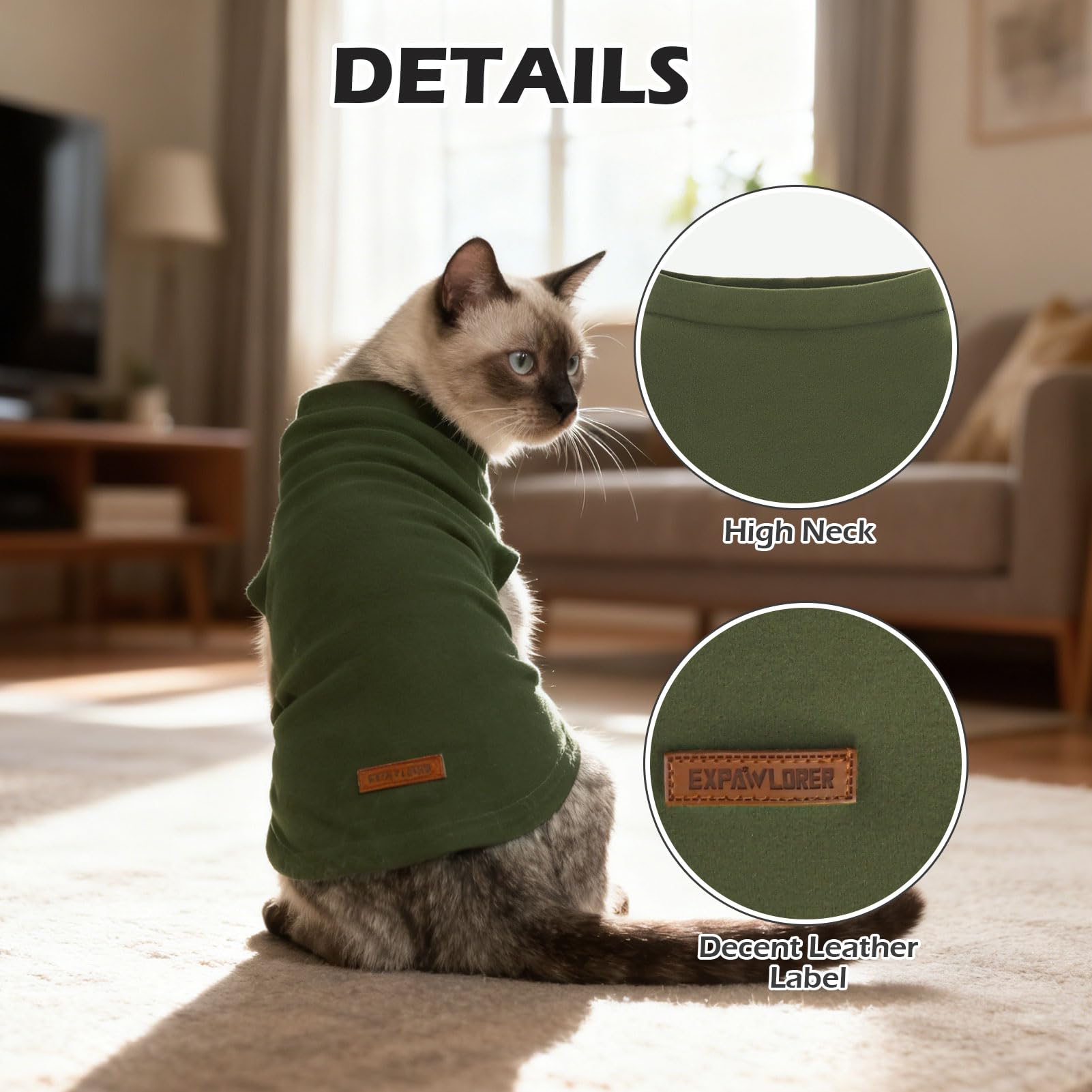EXPAWLORER Cat Sweater Warm Fleece Pet Clothes for Cats Only