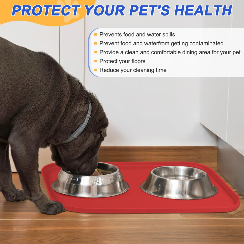 SMILOOL Waterproof Silicone Pet Food Mat with Raised Edge for Dog & Cat