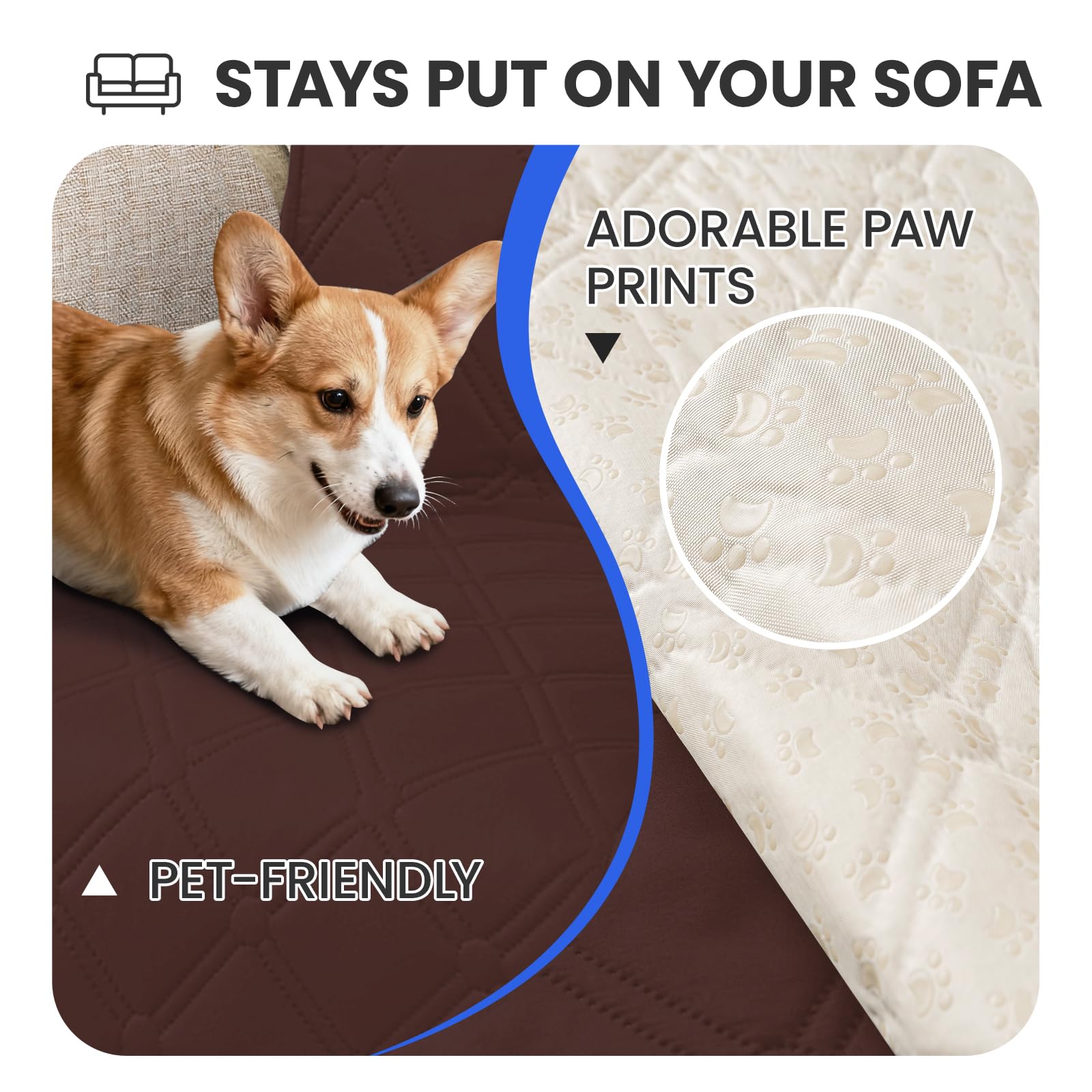 CYCMACO Waterproof Couch Covers for Pets, Waterproof Dog Bed Cover, Anti-Slip Soft Dog Blankets, Couch Cover for Dogs Washable, Pet Blanket for Puppy Large Dogs Cat (82x102 Inch, Coffee)