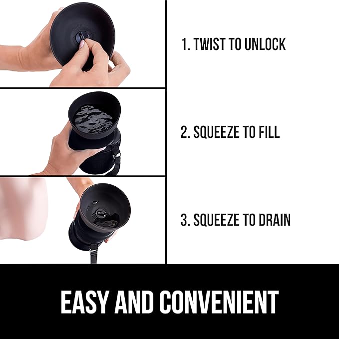 GORILLA GRIP Dog Water Bottle, Portable Water Bowl Dispenser for Dogs, 12 oz Leak Proof Pet Travel Squeeze Bottles Food Grade Silicone, Pet Stocking to Go Puppy Essentials, Black