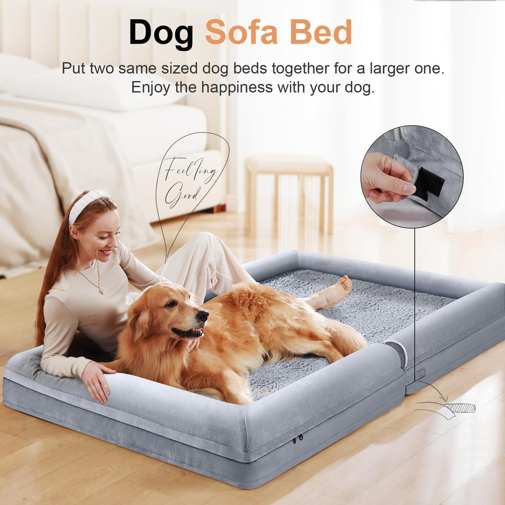 NANUYA Orthopedic Dog Bed for Jumbo Dogs, 48 x 33 Inch, Light Grey