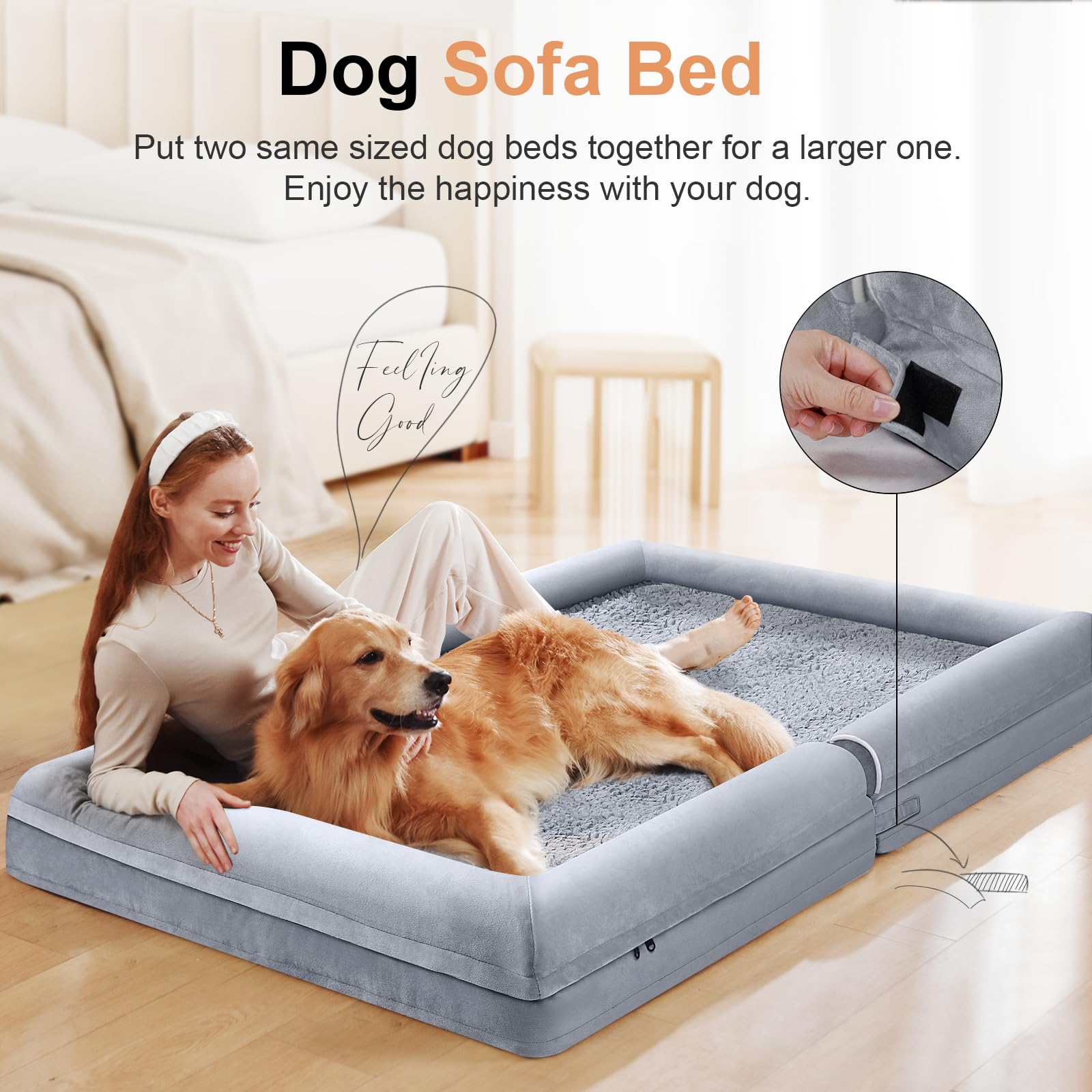 NANUYA Orthopedic Dog Bed for Jumbo Dogs, 48 x 33 Inch, Light Grey