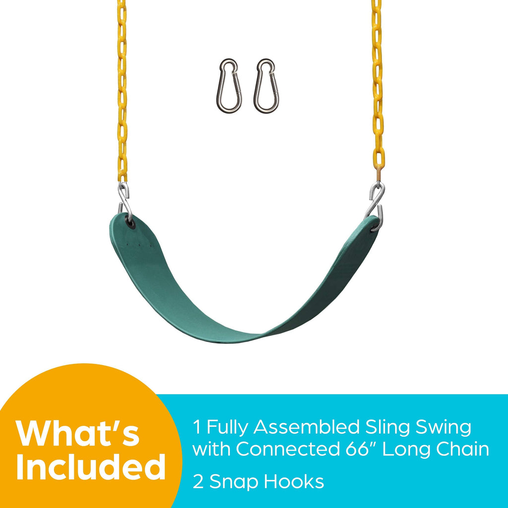 Jungle Gym Kingdom Swing for Outdoor Swing Set - Swing Seat Replacement Kit with Heavy Duty Chains - Backyard Swingset Playground Accessories for Kids - Green, 1 Pack