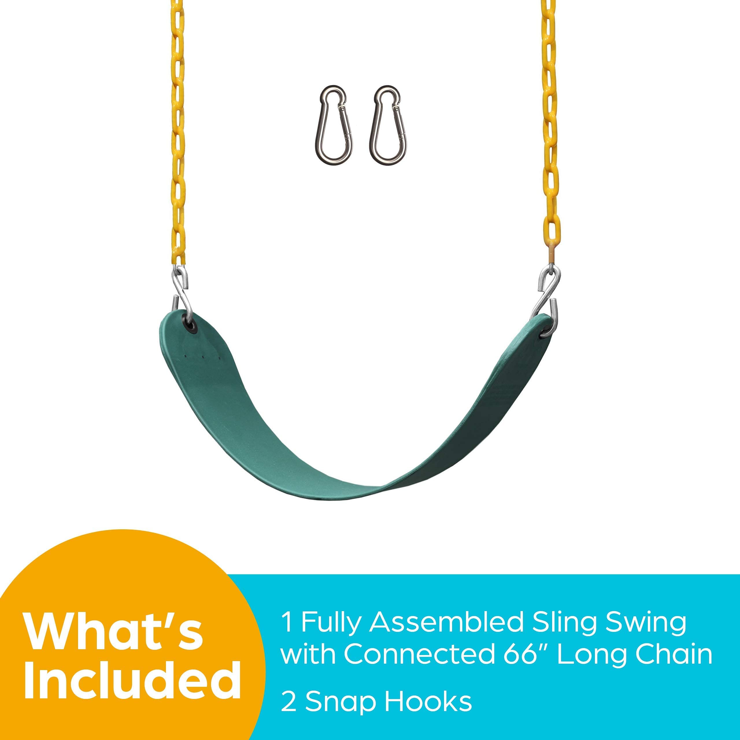 Jungle Gym Kingdom Swing for Outdoor Swing Set - Swing Seat Replacement Kit with Heavy Duty Chains - Backyard Swingset Playground Accessories for Kids - Green, 1 Pack