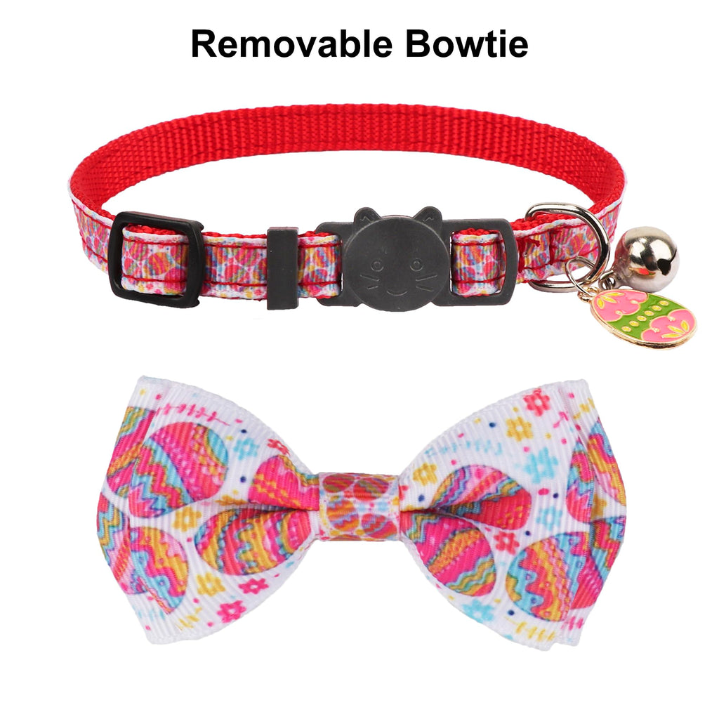ADOGGYGO Easter Cat Collars with Bow Bell, Breakaway Kitten Bowtie Collar Red Purple Eggs Rabbit Easter Collars for Girl Boy Cats Kittens