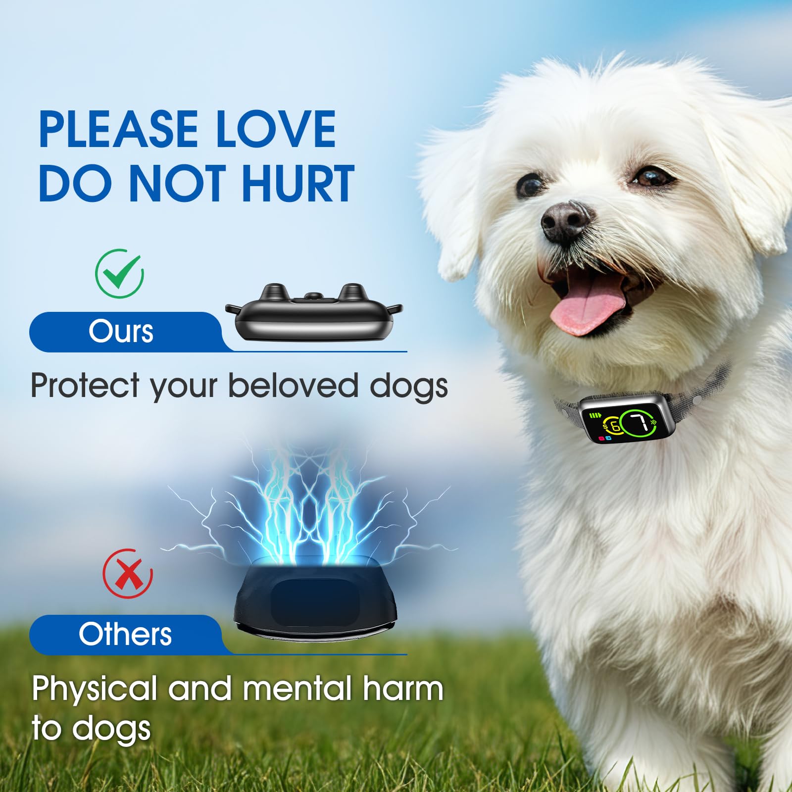 1S Stop Barking Smart Dog Bark Collar, Humane Anti Barking Device with Beep & Vibration, 7 Adjustable Sensitivity, Ultra-Light Bark Collar for Small Medium Large Dogs (Black, 1 Pack)