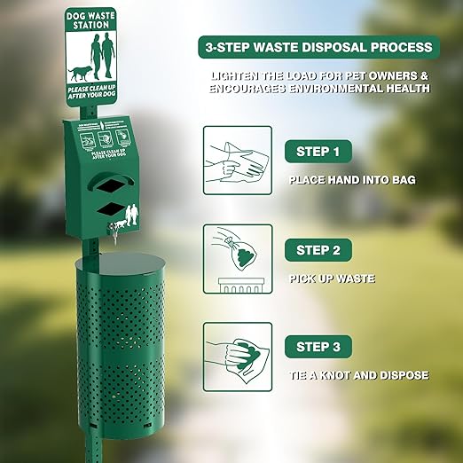POCHAR Rust-Proof Aluminum Outdoor Dog Waste Disposal Station for Pet Parks
