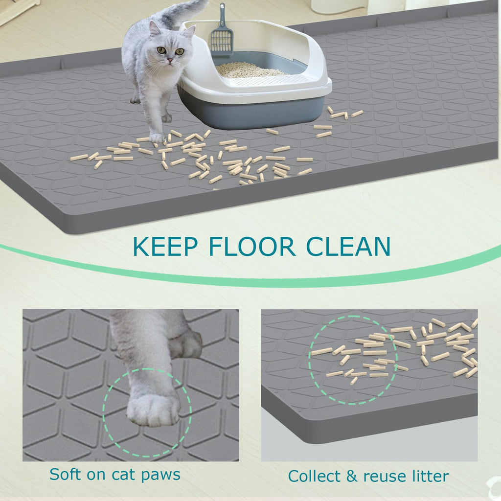 Jacooxi Cat Litter Mat for Litter Box, Silicone Large Cat Litter Trapping Mat - 31x22 in, Waterproof & Non-Slip, Durable & Easy Clean, Gray