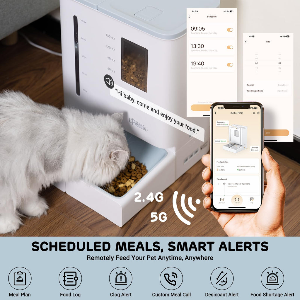 iPettie FW54 5G/2.4GHz WiFi Automatic Feeder and Waterer 2-in-1 Set for Pet