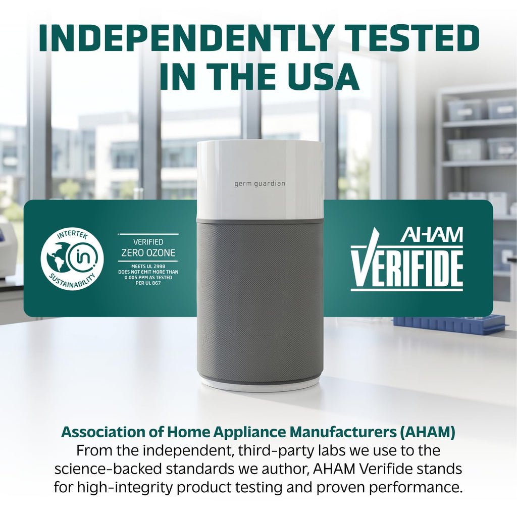 GermGuardian AirSafe+ XL Air Purifier for Bedroom and Home - UV-C - 360-Degree True HEPA Filter - Filters Pet Dander, Dust, Pollen, Smoke - Air Quality Monitor - AC3200 - Gray & White