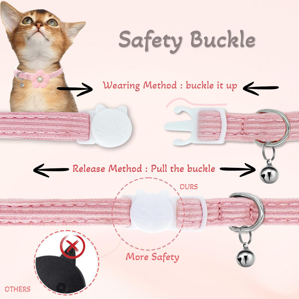 Cat Collar, HANSHILAI Kitten Collar with Bells, Cute Cat Collar Breakaway for Girl Boy with Flower,Collar para Gatos (Rhinestones Yellow & Pink & Orange & Purple)