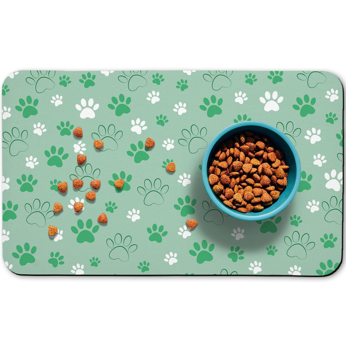 Dog Food Mat, Absorbent Water Bowl Mats Cat Pet Feeding Placemats Green 32 * 24 inch