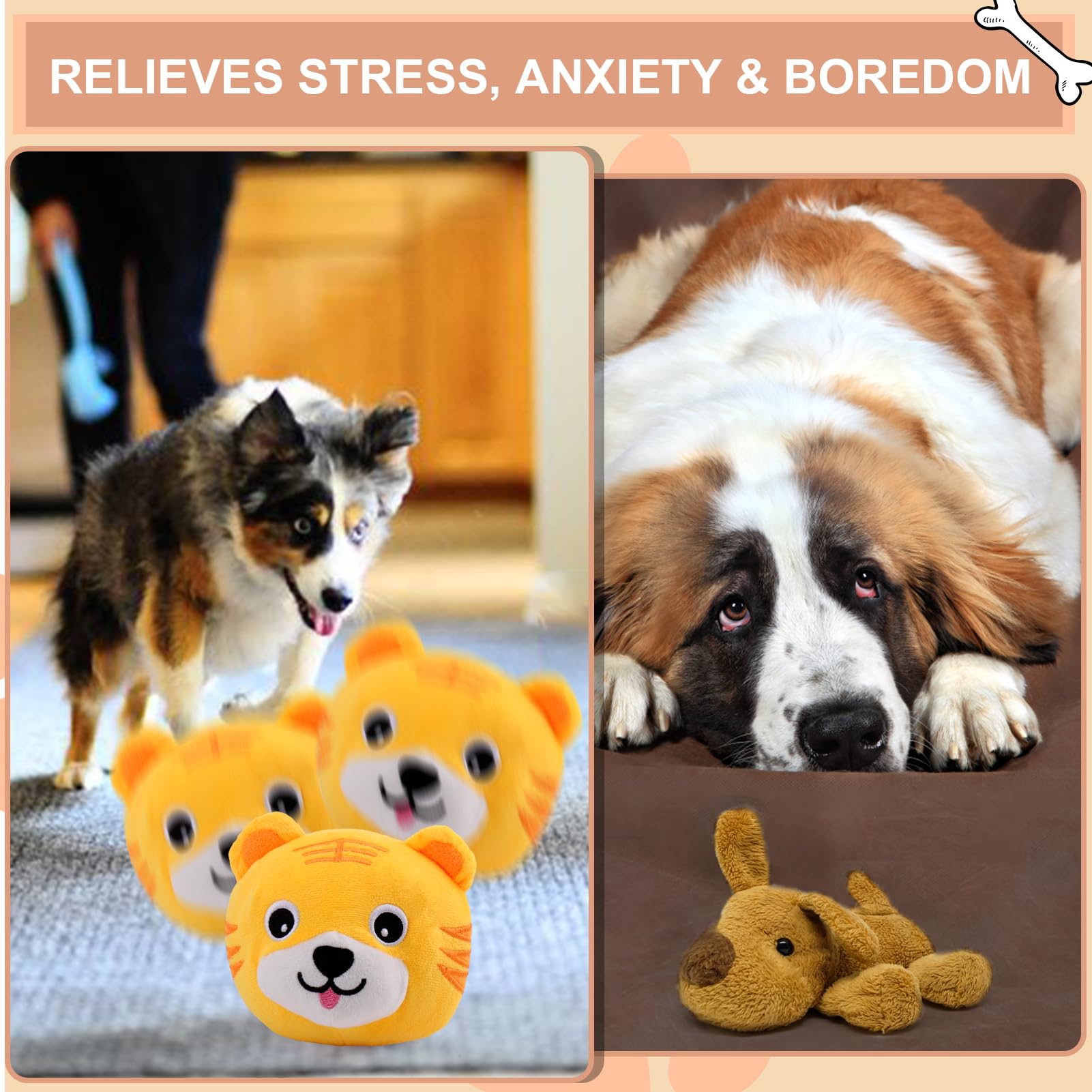 BABORUI Interactive Dog Toys Tiger, Jumping Squeaky Dog Toys with Recording and Music Modes, Rechargeable Moving Dog Chew Toys for Small/Medium/Large Dogs to Keep Them Busy(Tiger)