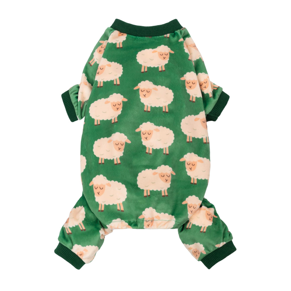 Fitwarm Funny Sheep Dog Pajamas, Warm Winter Dog Clothes for Small Dogs Boy Girl, Cozy Pet Onesie with Feet, Green, White, XS