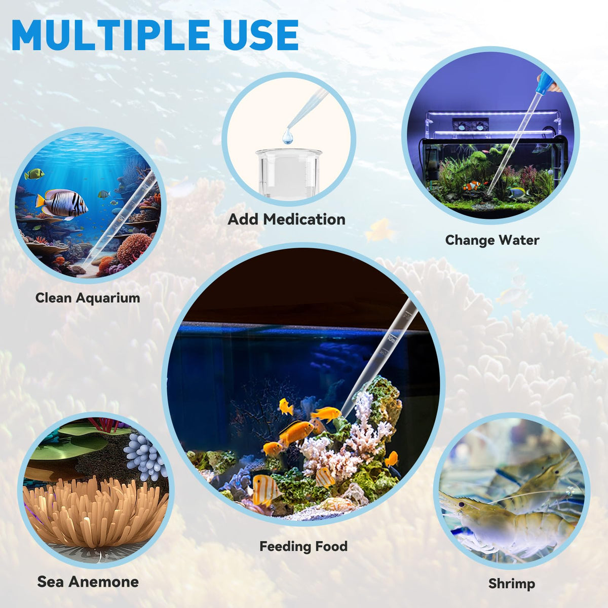 Depeew 27.7IN Extra Long Turkey Baster for Aquarium, Blue, 50ml
