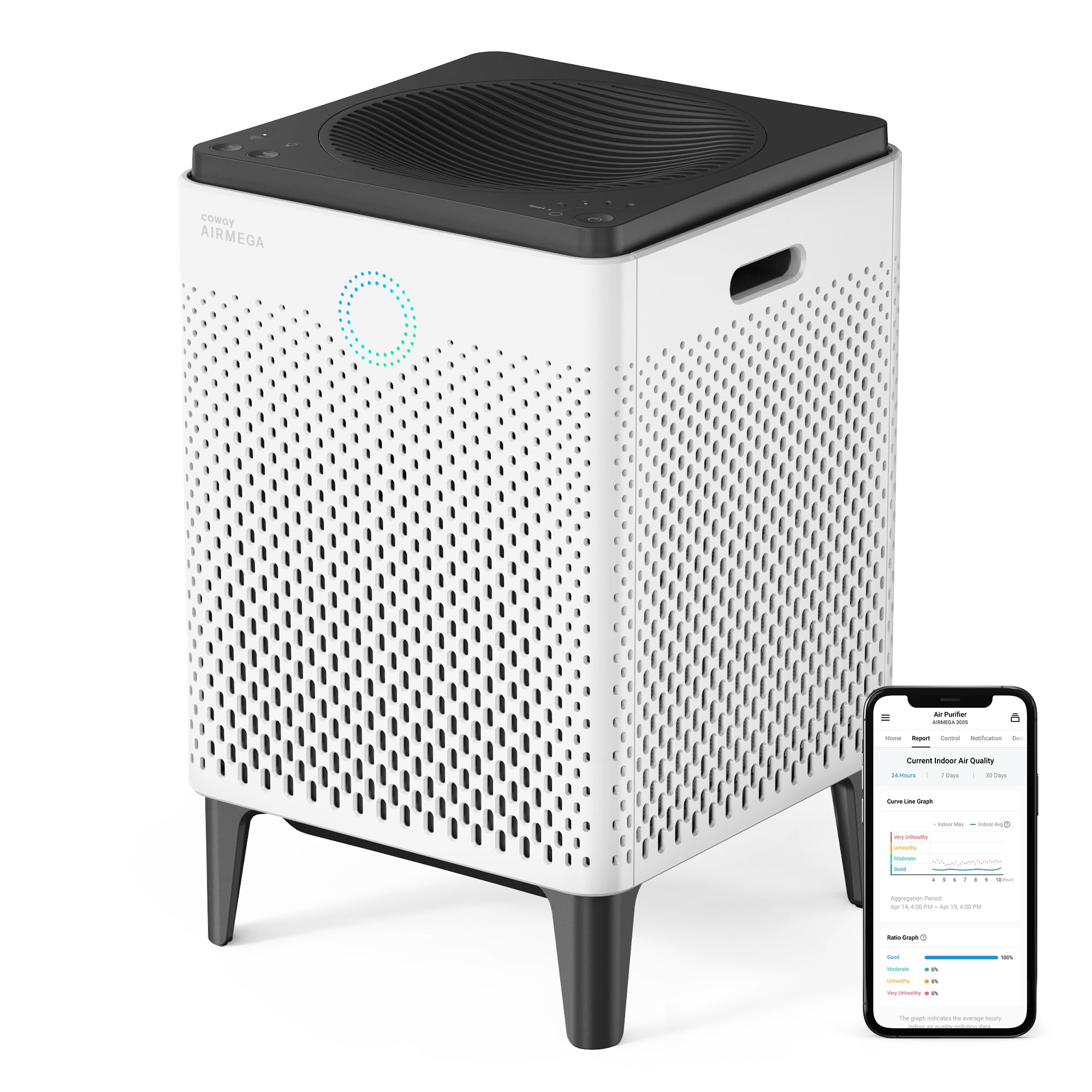 COWAY Air Purifier for Large Room Whole Home Up to 2,512ft², HEPA Filter for Smoke, Allergies, Pet Dander, Odor, App-Enabled, AQI, Smart Mode, Timer, 5yr Warranty, Airmega 300S, AP-1515G