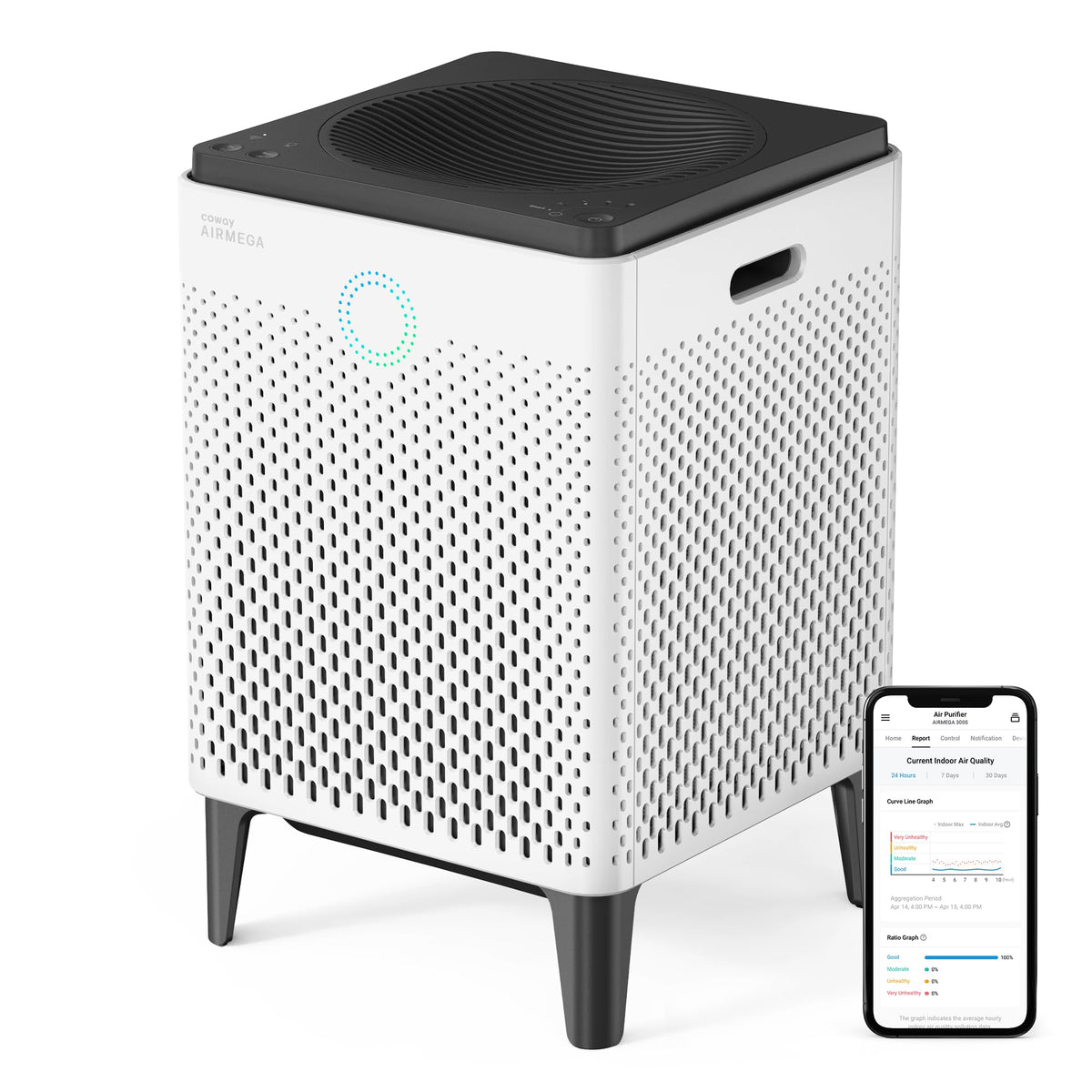 COWAY Air Purifiers for Large Room Whole Home Up to 4,253ft², 2 Sets of XL Washable Pre-Filters and HEPA Filters for Dual Purification, AQI, Turbo Mode, Timer, Wheels, 5yr Warranty, ProX(B)
