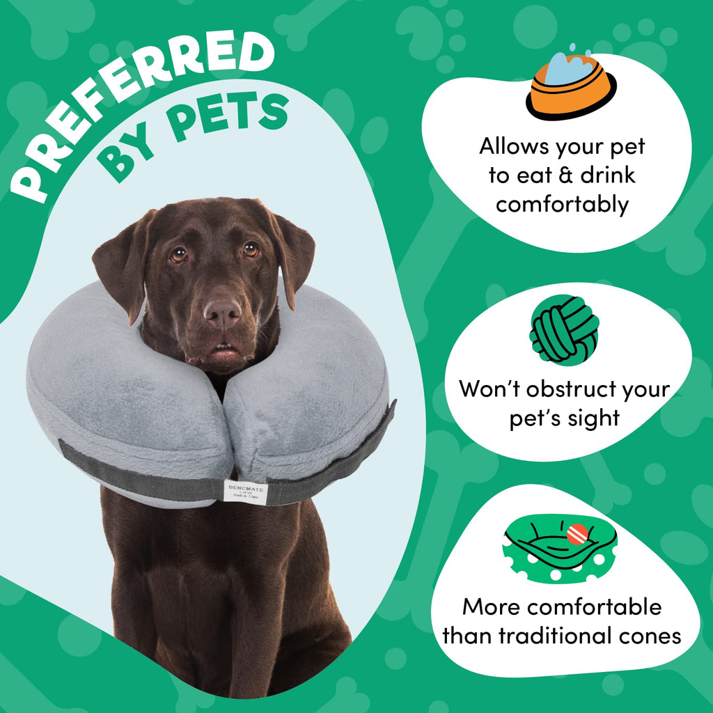 BENCMATE Inflatable Dog Cone Collar Alternative After Surgery Small, Grey