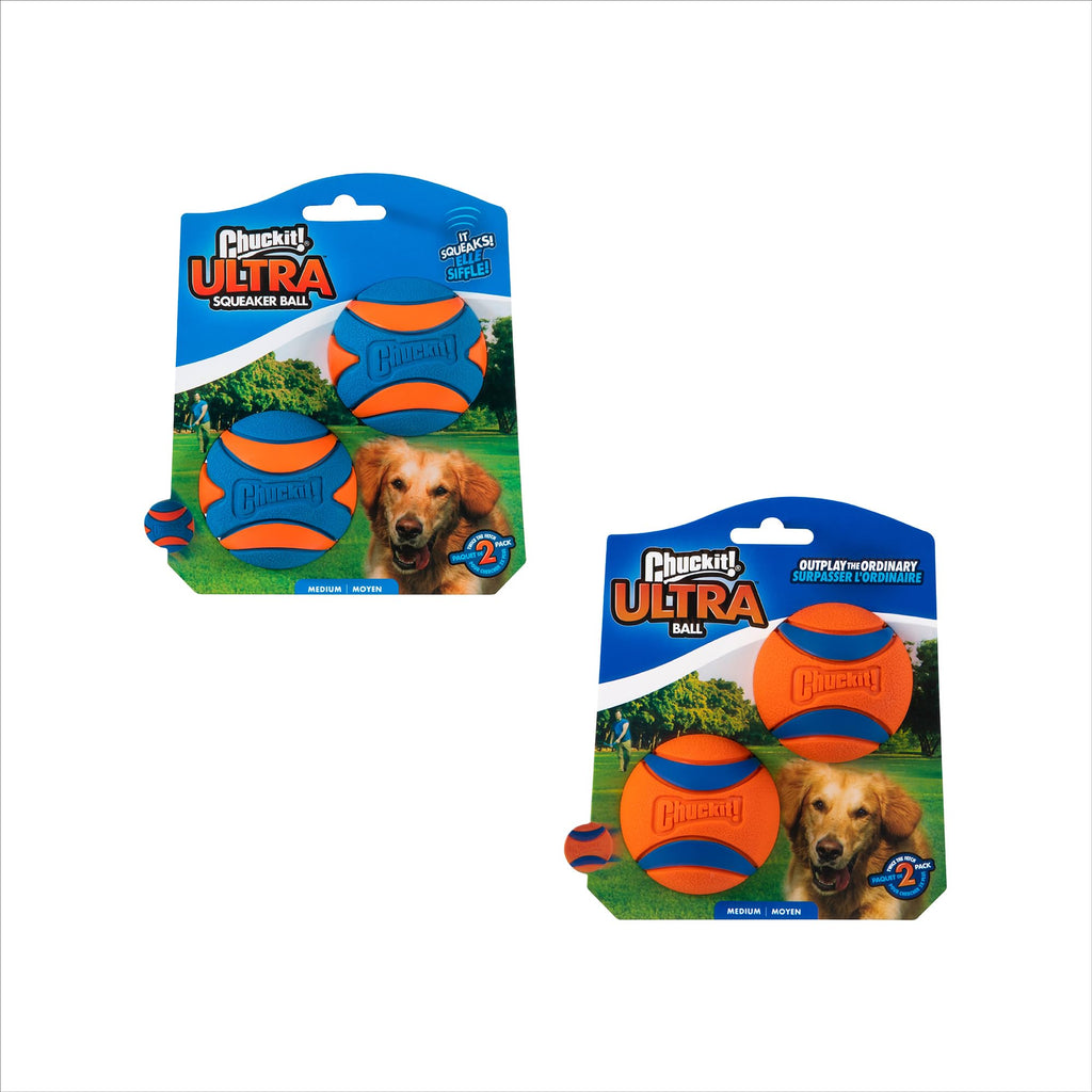 Chuckit! Ultra Ball Dog Toy - Medium Bouncy Fetch Balls for Dogs 20-60 lbs - Made from Durable Rubber - Floating Water Pet Toys - Size Medium - 2.5-inch Diameter - Pack of 4